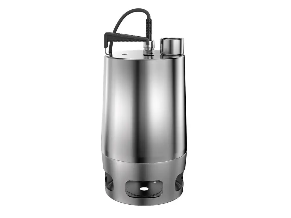 Edelstahl-Tauchmotorpumpe mit Kühlmantel, geeignet für Schmutzwasseranwendungen. Das Produkt gehört zur Marke Grundfos.